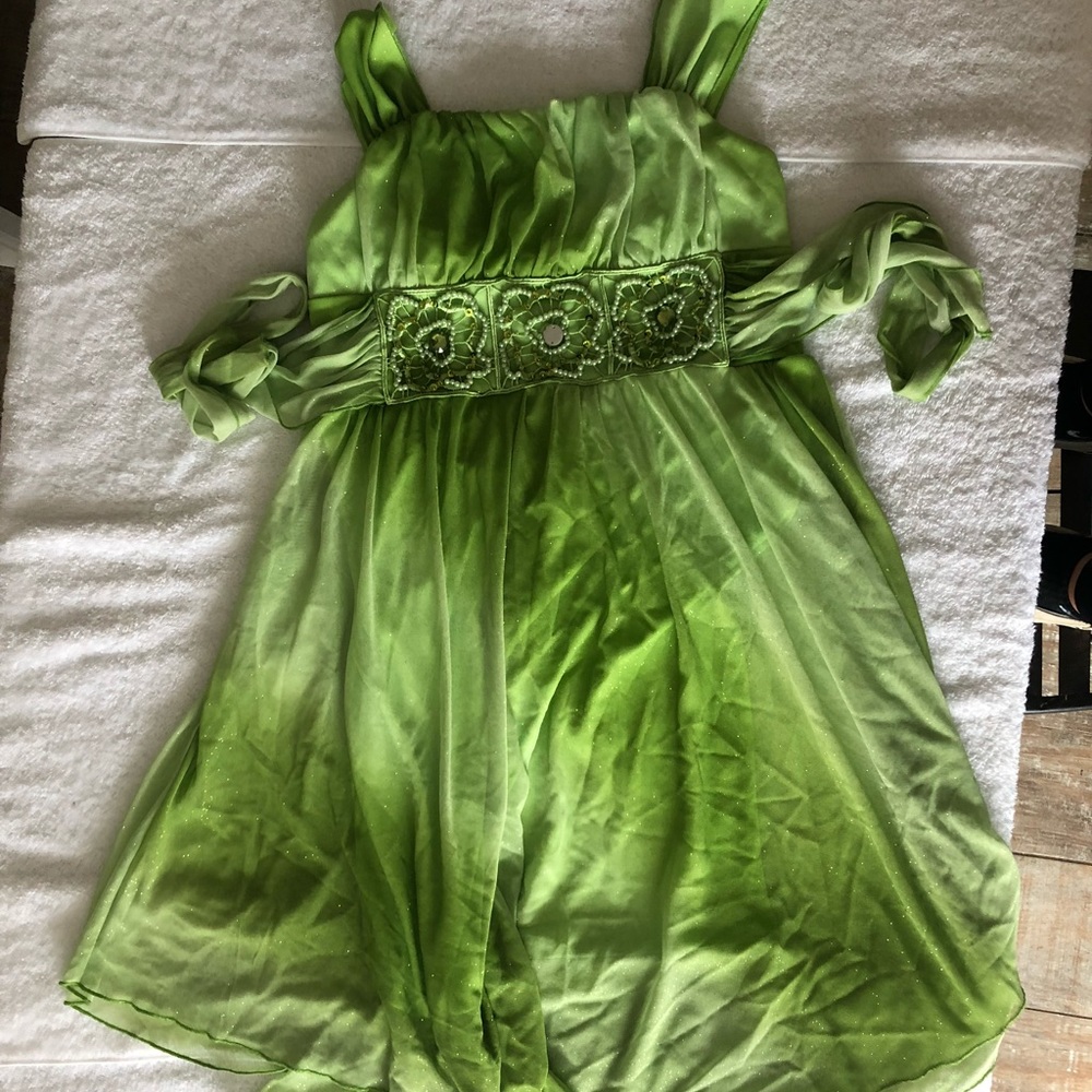 Green sparkle dress.